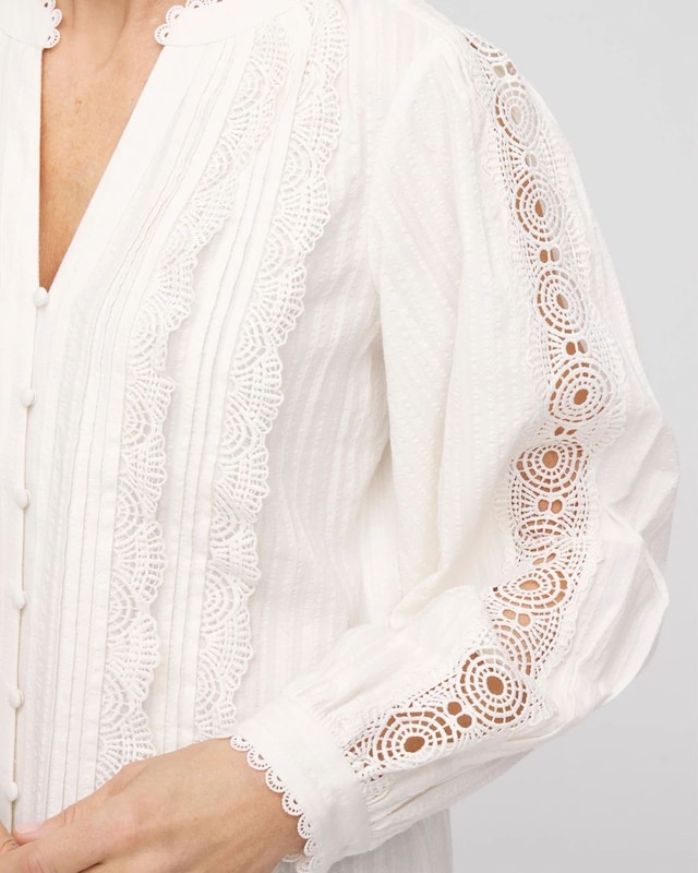 Split-neck Lace Trim Blouse - image 4
